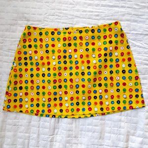 XOXO Yellow Mini Skirt w/ Mod Flower Pattern, Size 7/8 (M)